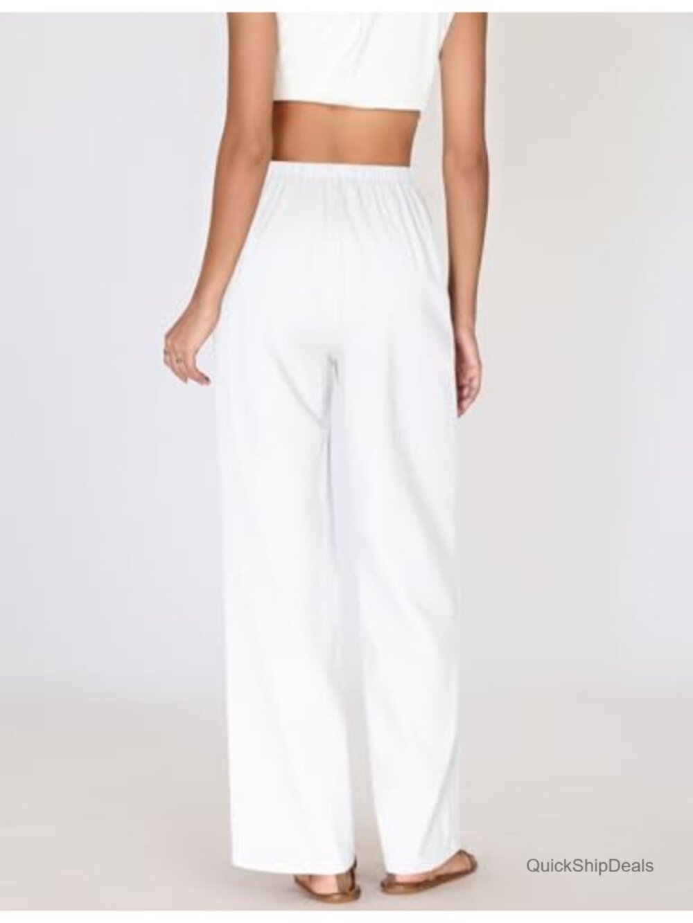 Linen Cotton Pants Wide Leg Drawstring Elastic Waist Casual Trousers with - Picture 2 of 6